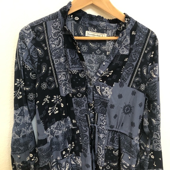 Abercrombie & Fitch Blue Patterned Long Sleeve Dress - Picture 5 of 15